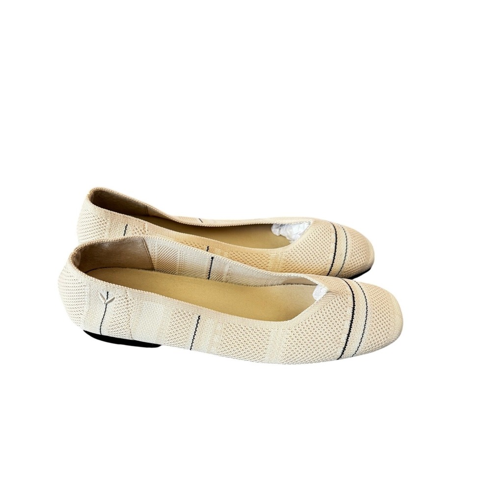 Vivaia Aria 5.0 Cream Knit Square Toe Ballet Flats Striped Sustainable Size 38
